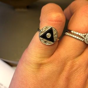 Antique (1900) 14k Onyx Rose Cut Diamond Ring